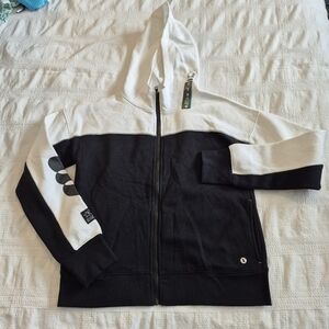 Xersion girls size 16 XL Reg black & white hoodie pockets, thumb holes NWT